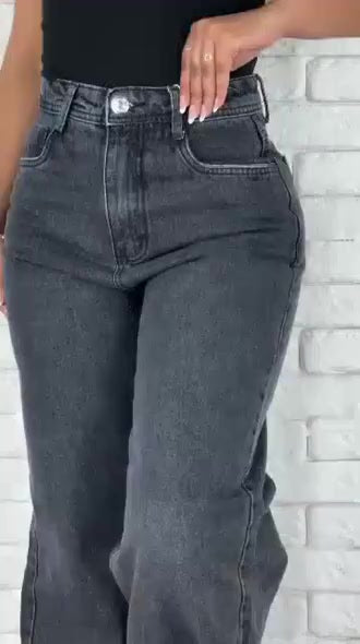 Calça Jeans Wide Leg Feminina Marmorizada Empina Bumbum