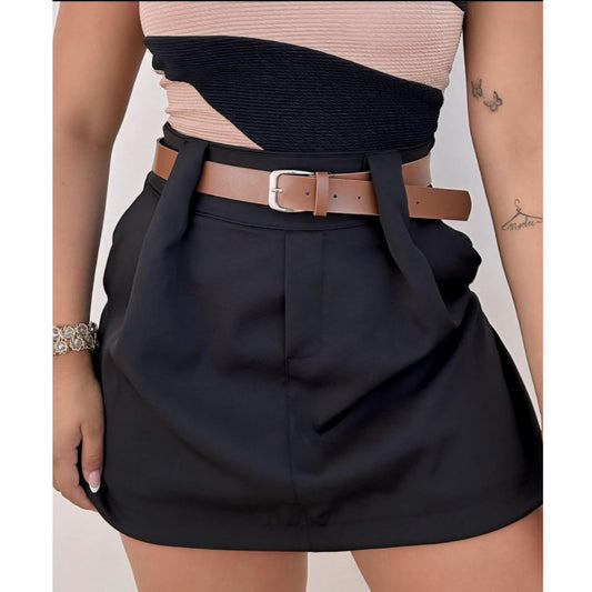 Short Saia Feminino Alfaiataria Cintura Alta com Cinto