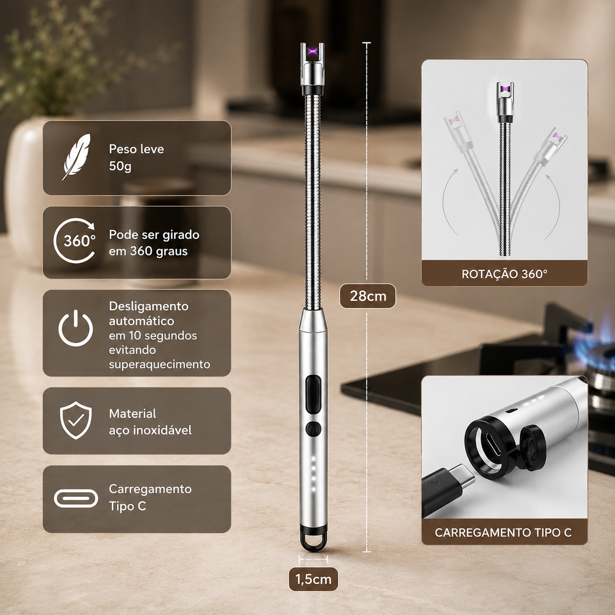 Acendedor Elétrico - Recarregável USB