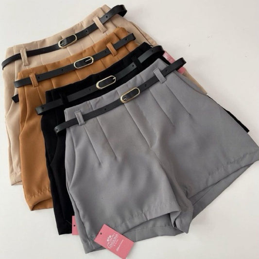 Short Saia Feminino Alfaiataria Cintura Alta com Cinto