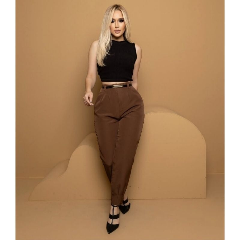 Calça Alfaiataria Feminina Cintura Alta com Cinto