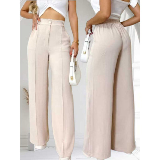 Calça Pantalona Wide Leg Duna com Botão e Forro Feminina