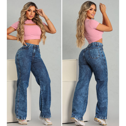 Calça Wide Leg Jeans Feminina 100% Algodão Premium
